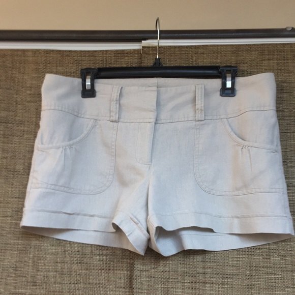 LBK khaki cotton linen cuffed shorts size 9. - Picture 1 of 4